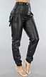 Lange Zwarte Lederlook Cargo Broek