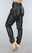 Lange Zwarte Lederlook Cargo Broek