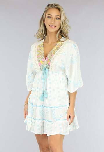 BF2023 Boho Ibiza Jurkje met Blauwe Print