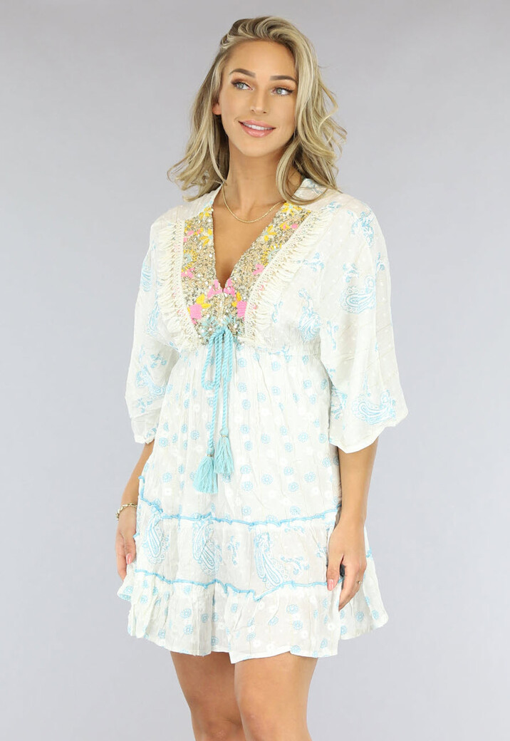 Boho Ibiza Jurkje met Blauwe Paisley Print