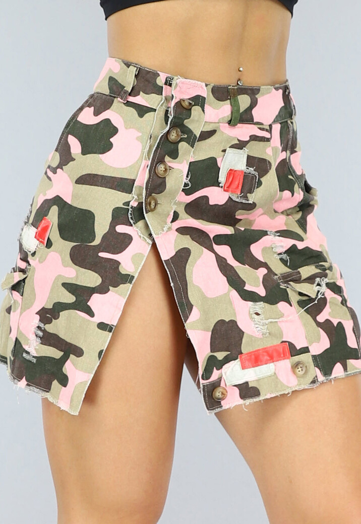 Roze Vintage Look Army Rok met Split