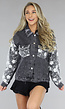 Zwarte Denim Jacket met Bloemen Borduursels