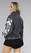 Zwarte Denim Jacket met Bloemen Borduursels