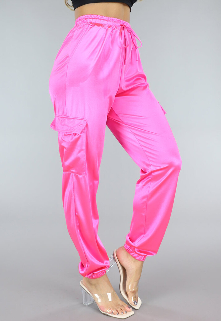 Loose-Fit Roze Satijnen Cargo Broek