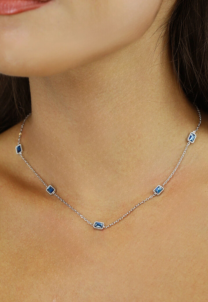 Zilveren Ketting met Blauwe Steentjes