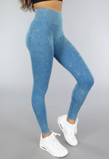 OP=OP.14.AV Turquoise Sportlegging van Ribstof