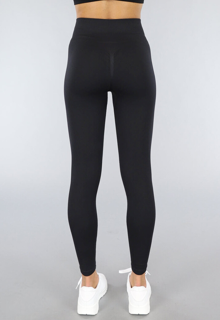 Zwarte Ribstof Sport Broek met Scrunch