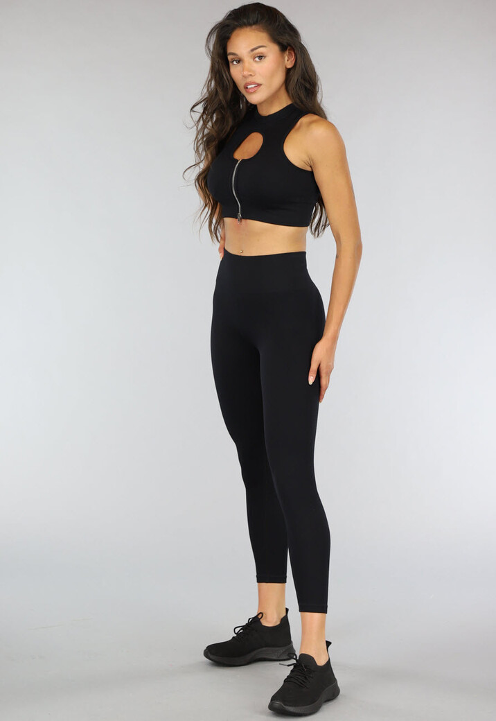 Zwarte Ribstof Sport Broek met Scrunch