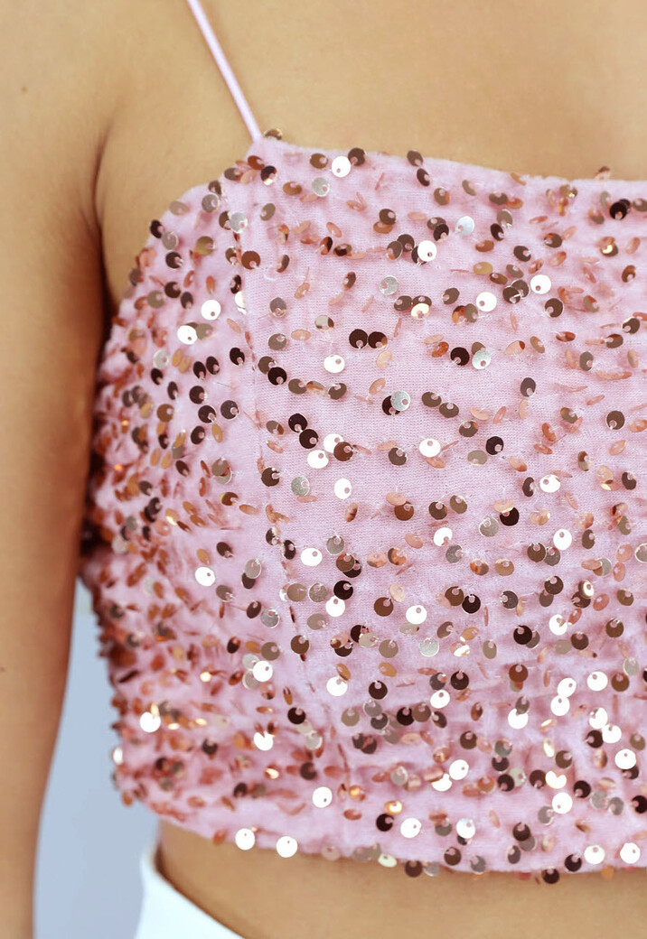 Velvet Oudroze Crop Top met Pailletten