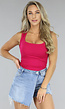 Fuchsia Rib Stretch Top met Ronde Hals