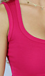 Fuchsia Rib Stretch Top met Ronde Hals