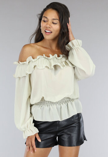 OP=OP! Beige See-Through Ruches Blouse