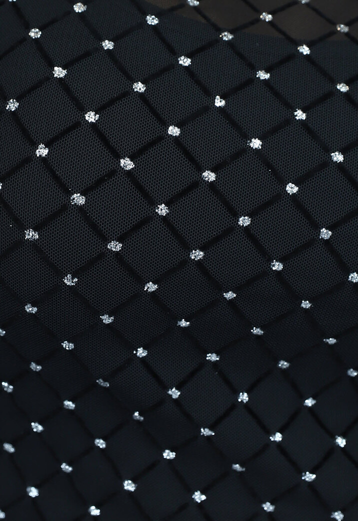 Zwarte Mesh Top met Glitter Steentjes