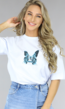 Wit T-Shirt met Vlinder Print