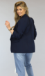 Marine Blauwe Blazer met Geplooide Driekwart Mouwen