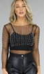 Zwarte Longsleeve Mesh Parel Top