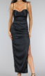 Lange Zwarte Satin Jurk met Split