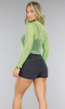 Groene Longsleeve Fishnet Strass Top