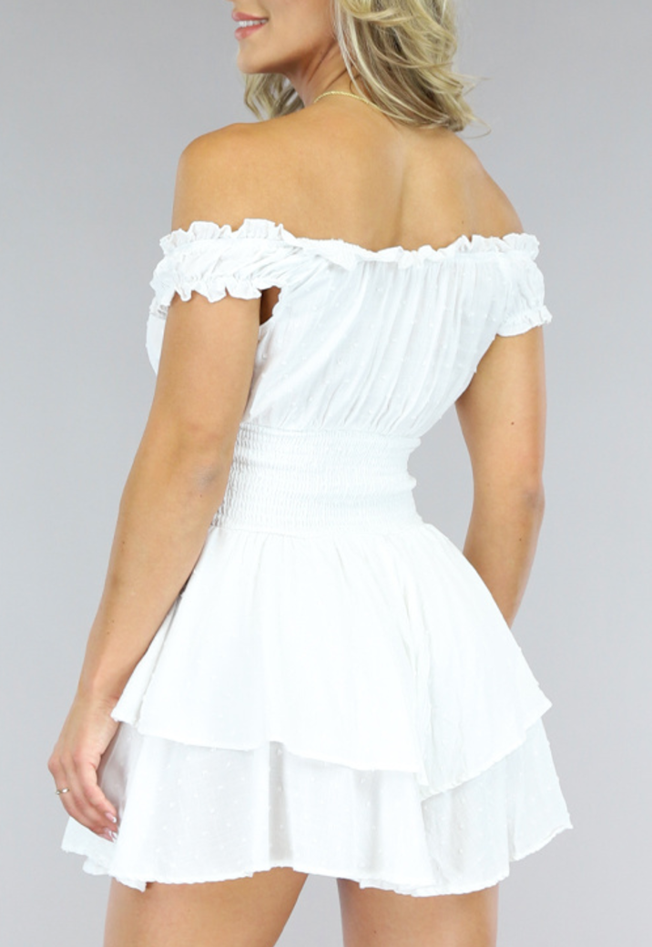 Witte Layered Polkadot Off Shoulder Playsuit