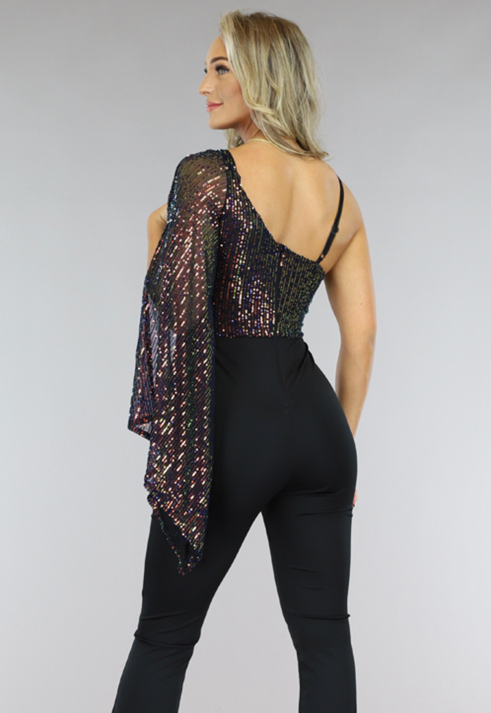 Asymmetrische One Sleeve Pailletten Jumpsuit
