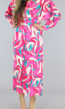 Fuchsia Loose Fit Satijnen Jurk met Elastische Tailleband