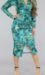 Groene Bloemenprint Bodycon Jurk met V-Hals