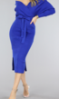 Blauwe Off-Shoulder Rib Jurk met Tailleband