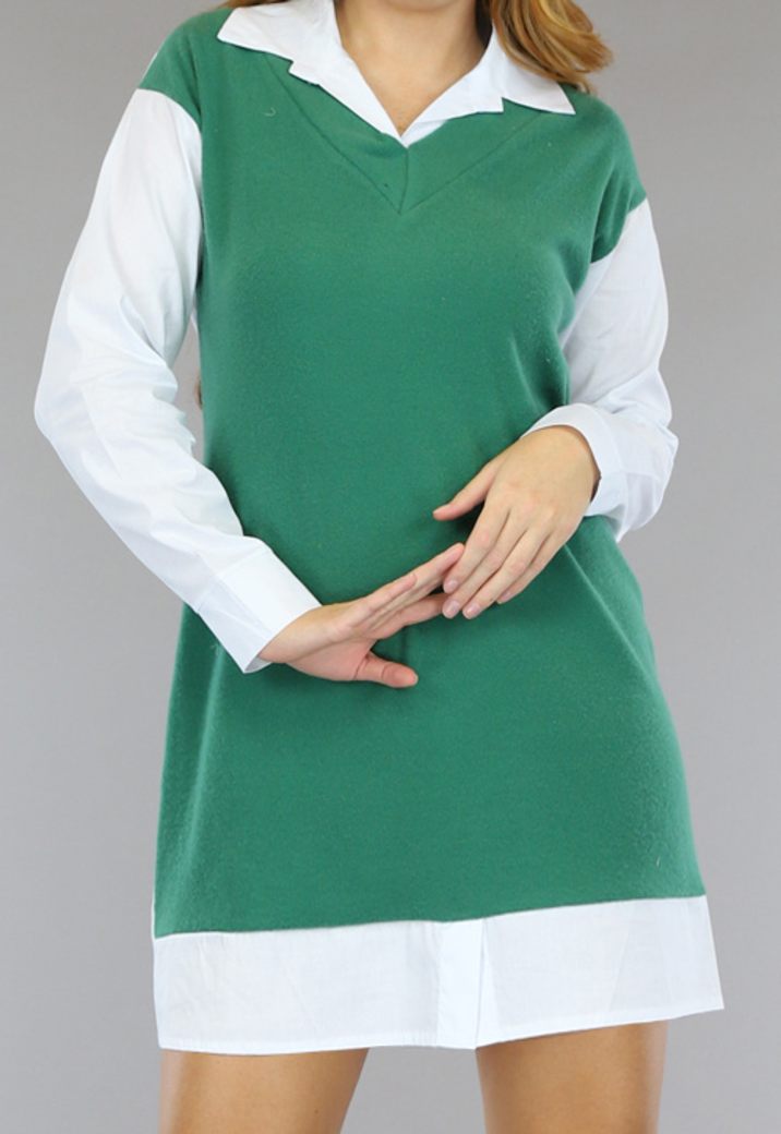 Blouse Jurk met Groen Spencer Detail