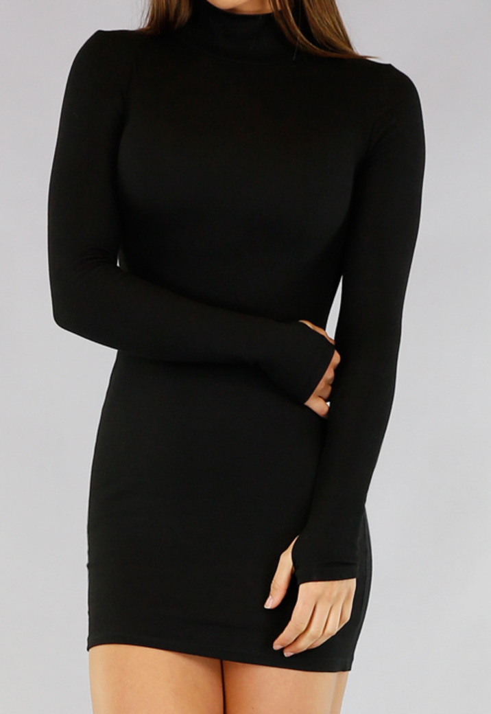 Basic Zwart Rib Bodycon Jurkje