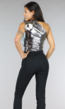 Zilveren Holografische Metallic One Shoulder Bodysuit