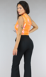Oranje Holografische Metallic One Shoulder Bodysuit
