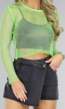 Groene Longsleeve Fishnet Strass Top