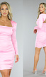 Roze Longsleeve Satin Bodycon Jurk met Open Rug