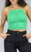 Groene Top met Geplooide Details en Spaghettibandjes