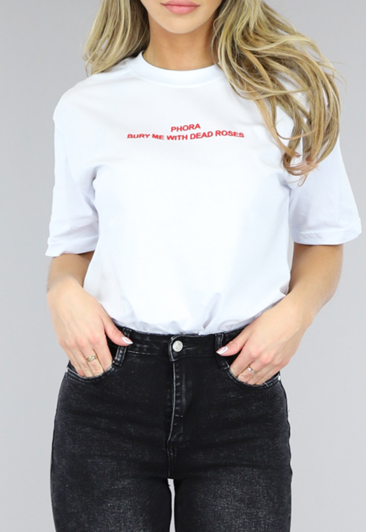Wit Oversized T-Shirt met Rozen Print