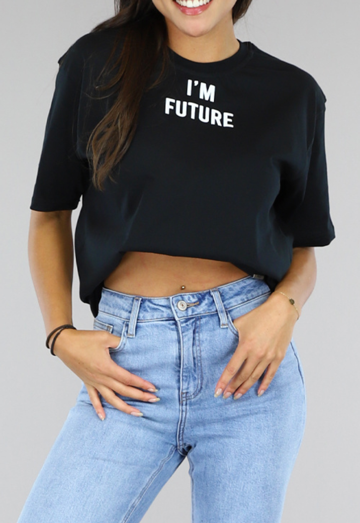 Zwart Oversized Future T-Shirt met Bloemenprint