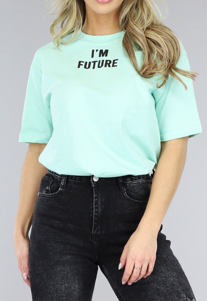 Mint Oversized Future T-Shirt met Bloemenprint