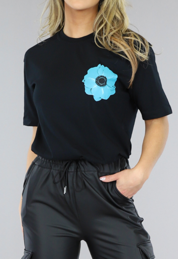 SALE50 Zwart Oversized Flower T-Shirt