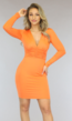 Oranje Bodycon Jurkje met V-Hals en Plooitjes