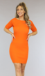 BF2023 Oranje Rib Bodycon Jurkje met Lage Rug