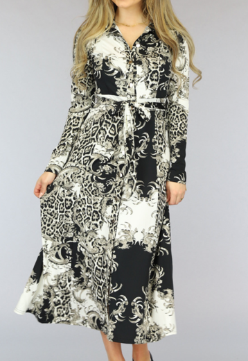 BF2023 Zwarte Maxi Jurk met Barok Print