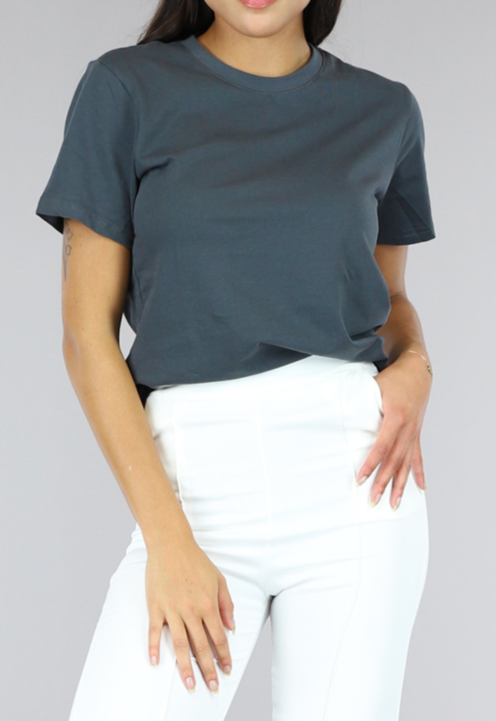 Grijs Basic T-Shirt met Lichte Stretch