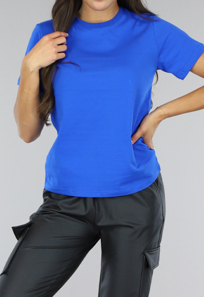 Blauw Basic T-Shirt met Lichte Stretch