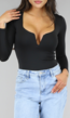 Elastische Zwarte Bodysuit met Diepe V-Hals