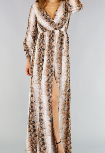 Longsleeve Snake Maxi Jurk met Split