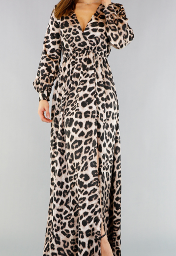 Longsleeve Luipaard Maxi Jurk met Split