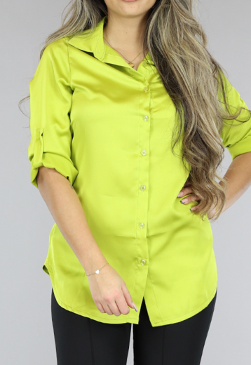 BF2023 Lime Groene Oversized Satijnen Blouse