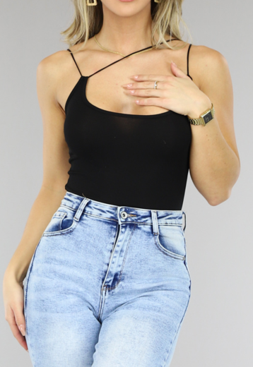 OP=OP.14.AV Zwarte Strappy Elastische Bodysuit