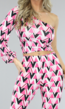 Fuchsia One Shoulder Top met Retro Print