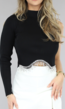 Zwarte One Sleeve Rib Top met Strass